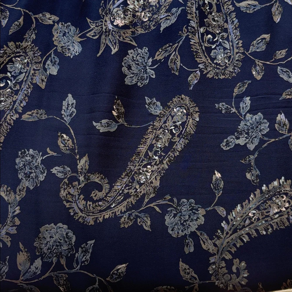 Talbots 100% Silk Long Skirt Lined Floral Paisley Blue size 12 Petite - Picture 7 of 10